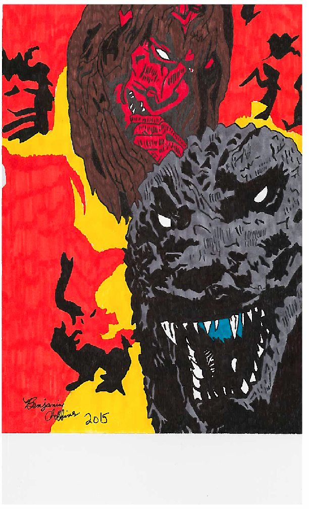 Godzilla in hell (scanner quality) by hugeben