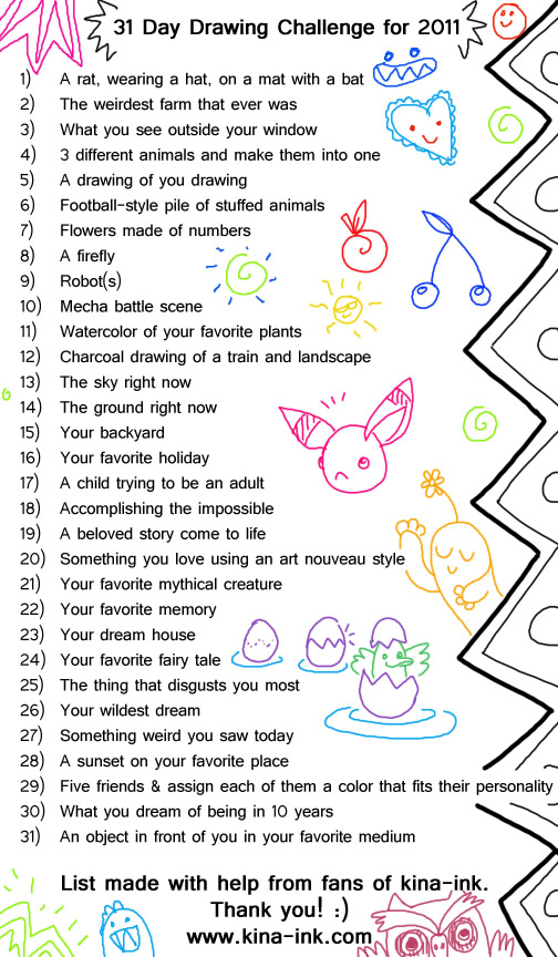 31 Day Drawing Challenge by kina on DeviantArt