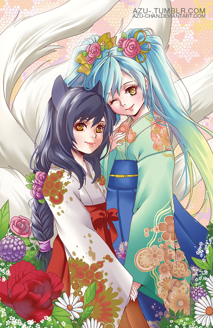little_ahri_and_sona_by_azu_chan-d9f7vbs